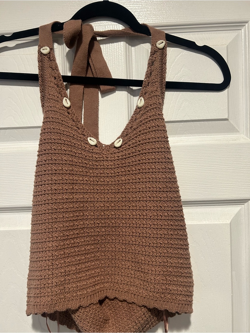 Crochet Shell-Button Halter Top - Dusty Rose